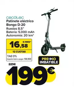 Oferta de Cecotec - Patinete Eléctrico Bongo D-20 por 199€ en Carrefour