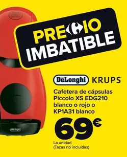 Oferta de Delonghi / Krups - Cafetera De Capsulas Piccolo Xs EDG210 Blanco O Rojo O KP1A31 Blanco por 69€ en Carrefour