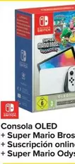 Oferta de Nintendo SWITCH - Consola Oled + Super Mario Bros Wonder + Suscipioion Online 12 Meses + Super Mario Odyssey por 319€ en Carrefour