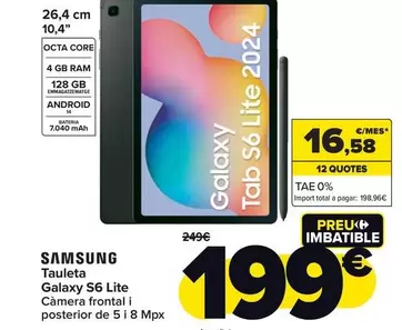 Oferta de Samsung - Tablet Galaxy S6 Lite por 199€ en Carrefour