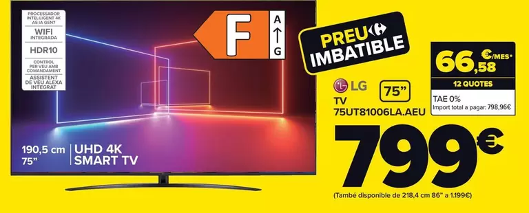 Oferta de LG - Tv 75ut81006laaeu por 799€ en Carrefour