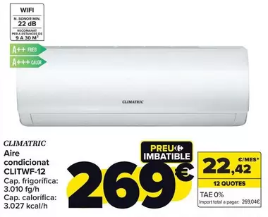 Oferta de Climatric - Aire Acondicionado  Clitwf-12 por 269€ en Carrefour