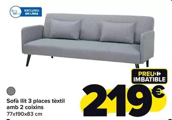 Oferta de Sofa Cama 3 Plazas En Textil Con 2 Cojines por 219€ en Carrefour