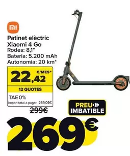 Oferta de Xiaomi - Patinete Eléctrico 4 Go por 269€ en Carrefour