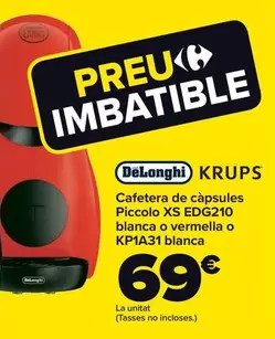 Oferta de Delonghi / Krups - Cafetera De Capsulas Piccolo Xs EDG210 Blanco O Rojo O KP1A31 Blanco por 69€ en Carrefour