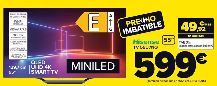 Oferta de Hisense - Tv 55u7nq por 599€ en Carrefour