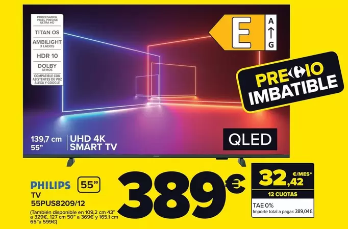 Oferta de Philips - Tv  55pus820912 por 389€ en Carrefour