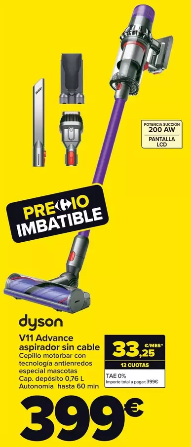 Oferta de Dyson - V11 Advance Aspirador Sin Cable por 399€ en Carrefour