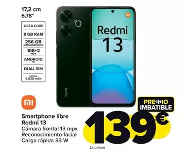 Oferta de Xiaomi - Smartphone Libre Redmi 13 por 139€ en Carrefour