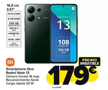 Oferta de Xiaomi - Smartphone Libre Redmi Note 13 por 179€ en Carrefour