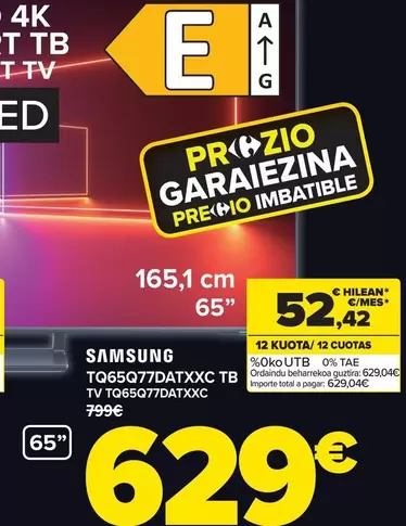 Oferta de Samsung - Tv Tq65q77datxxc por 629€ en Carrefour