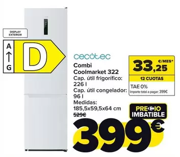 Oferta de Cecotec - Combi  Coolmarket 322 por 399€ en Carrefour