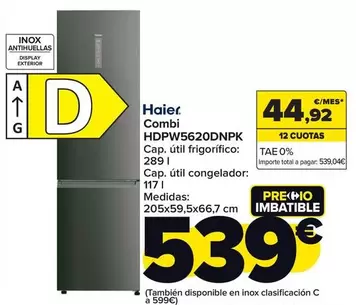 Oferta de Haier - Combi Hdpw5620dnpk por 539€ en Carrefour