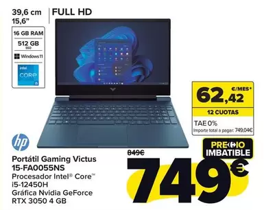 Oferta de HP - Portátil Gaming Victus  15-Fa0055ns por 749€ en Carrefour