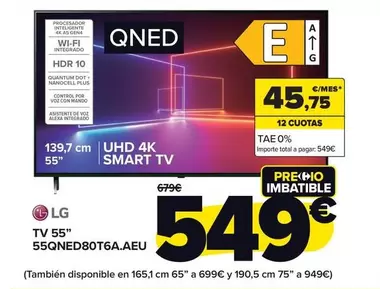 Oferta de Lg - Tv 55" 55qned80t6aaeu" por 549€ en Carrefour