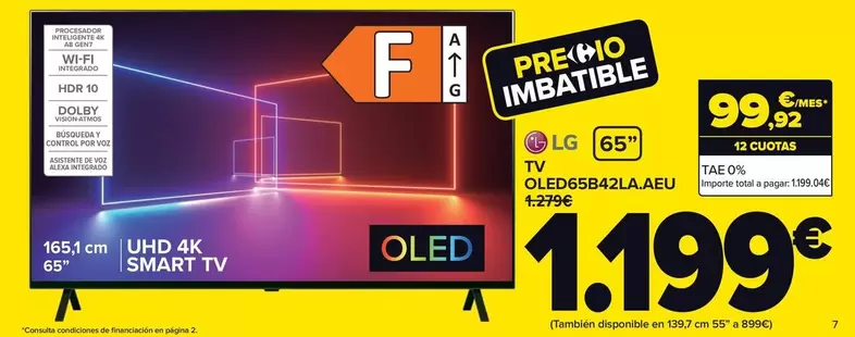 Oferta de LG - Tv Oled65b42laaeu por 1199€ en Carrefour