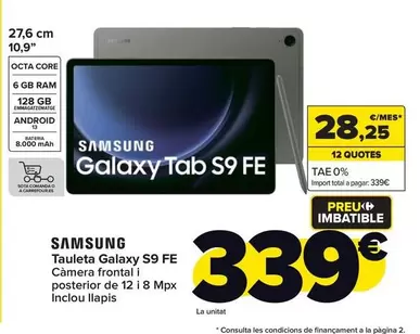 Oferta de Samsung - Tablet Galaxy  S9 FE por 339€ en Carrefour