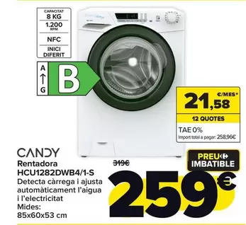 Oferta de Candy - Lavadora HCU1282DWB4/1-S por 259€ en Carrefour