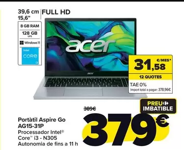 Oferta de Acer - Portatil Aspire Go AG15-31P por 379€ en Carrefour