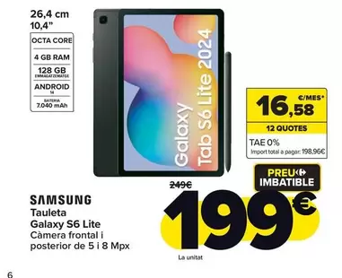 Oferta de Samsung - Tablet Galaxy S6 Lite por 199€ en Carrefour