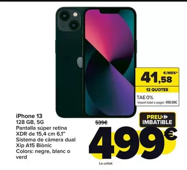 Oferta de Apple - Iphone 13  por 499€ en Carrefour