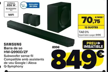 Oferta de Samsung - Barra De Sonido HW-Q990D/ZF por 849€ en Carrefour