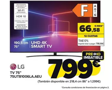 Oferta de LG - Tv 75" 75UT81006LA.AEU por 799€ en Carrefour