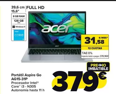 Oferta de Acer - Portatil Aspire Go AG15-31P por 379€ en Carrefour