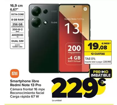 Oferta de Xiaomi - Smartphone Libre Redmi Note 13 Pro por 229€ en Carrefour