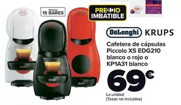 Oferta de DeLonghi - Cafetera De Capsulas Piccolo XS EDG210 Blanco O Rojo O KP1A31 Blanco  por 69€ en Carrefour