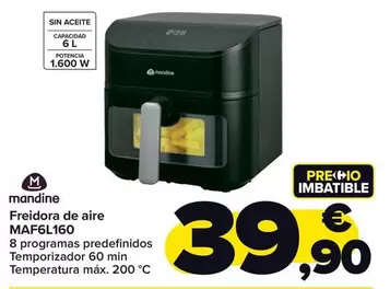 Oferta de Mandine - Freidora De Aire MAF6L160 por 39,9€ en Carrefour