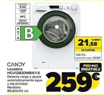 Oferta de Candy - Lavadora HCU1282DWB4/1-S por 259€ en Carrefour