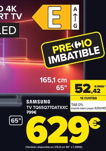 Oferta de Samsung - Tv TQ65Q77DATXXC por 629€ en Carrefour