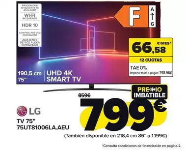 Oferta de LG - Tv 75" 75UT81006LA.AEU por 799€ en Carrefour