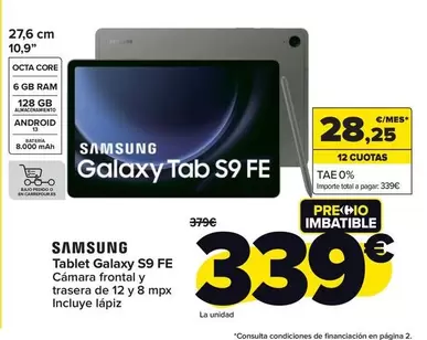 Oferta de Samsung - Tablet Galaxy  S9 FE por 339€ en Carrefour