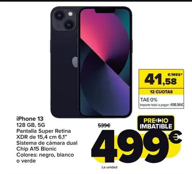 Oferta de Apple - Iphone 13  por 499€ en Carrefour