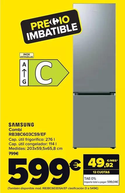 Oferta de Samsung - Combi RB38C603CS9/EF por 599€ en Carrefour