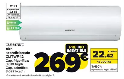 Oferta de Climatric - Aire Acondicionado CLITWF-12 por 269€ en Carrefour