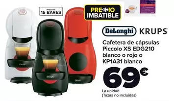 Oferta de DeLonghi - Cafetera De Capsulas Piccolo XS EDG210 Blanco O Rojo O KP1A31 Blanco  por 69€ en Carrefour