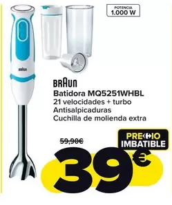 Oferta de Braun - Batidora MQ5251WHBL por 39€ en Carrefour