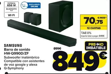 Oferta de Samsung - Barra De Sonido HW-Q990D/ZF por 849€ en Carrefour