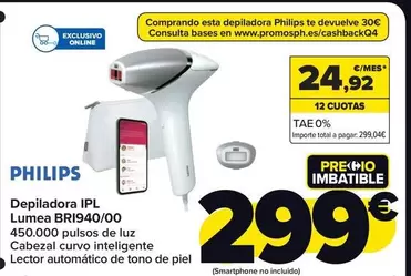 Oferta de Philips - Depiladora Ipl Lumea BRI940/00 por 299€ en Carrefour