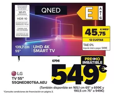 Oferta de LG - Tv 55 55QNED80T6A.AEU por 549€ en Carrefour