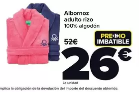 Oferta de Albornoz Adulto Rizo por 26€ en Carrefour