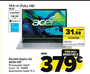 Oferta de Acer - Portatil Aspire Go AG15-31P por 379€ en Carrefour