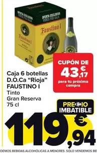 Oferta de Faustino - Caja 6 Botellas D.O.Ca "Rioja" por 119,94€ en Carrefour