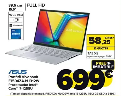 Oferta de Asus - Portátil Vivobook  F1504za-Nj312w por 699€ en Carrefour