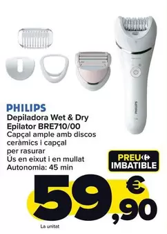 Oferta de Philips - Depiladora Wet & Dry  Epilator BRE710/00 por 59,9€ en Carrefour