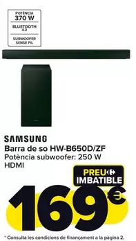 Oferta de Samsung - Barra De Sonido Hw-B650dzf por 169€ en Carrefour