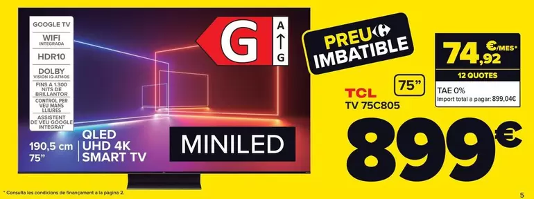 Oferta de TCL - Tv 75c805 por 899€ en Carrefour